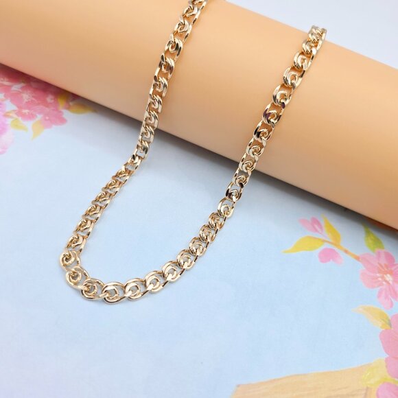 Polished Rose Gold Round Curb Chain Necklace, 19.7 Inch Unisex, XPNL0087 - Picture 1 of 12